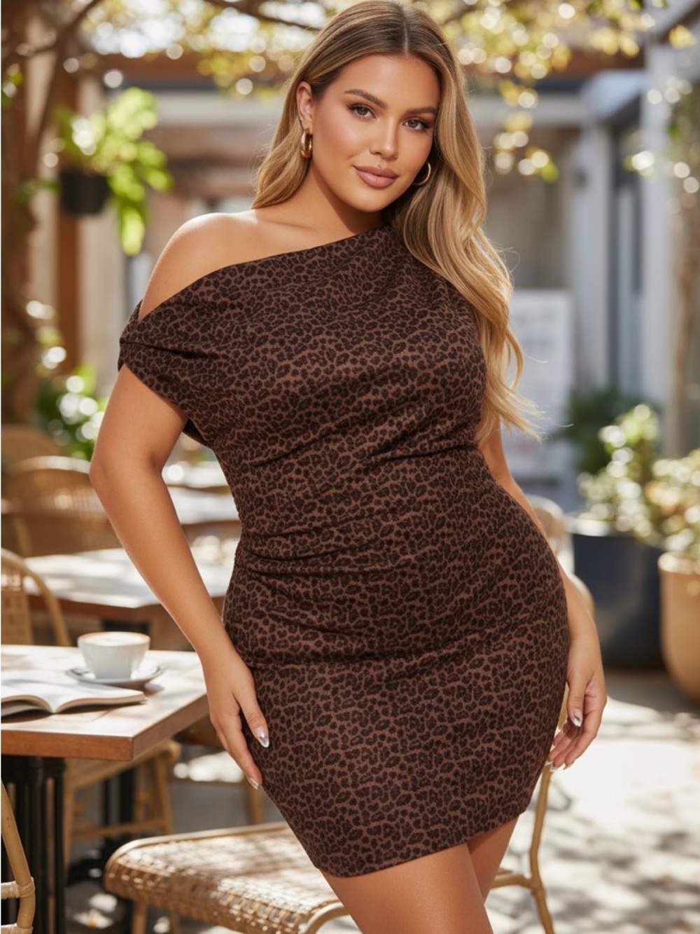 Off-Shoulder Brown Leopard Print Faux Suede Mini Dress (WORN ONLY ONCE! TAG STIL